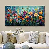 abordables Peintures paysages-Peinture à l&#039;huile originale faite à la main de fleurs colorées sur toile, peinture abstraite de groupe de fleurs à texture, art mural pour la décoration intérieure avec cadre tendu/sans cadre