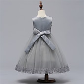 economico Abiti da damigella-Abito da damigella d&#039;onore bambina bambini Da ragazza Abito da principessa Prestazioni Matrimonio Feste Elegante Bellissimo Retato Tinta unica Senza maniche Girocollo Grigio Rosso bordeaux 4 anni +