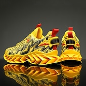 economico Sneakers da uomo-sneakers da uomo verde neon con fiamme, design audace a onde con tomaia traspirante e suola ammortizzata, perfette per lo streetwear e uno stile di vita attivo