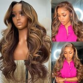 preiswerte Echthaarperücken mit Stirn-Spitzenkappe-Remy Menschenhaar 13x4 Spitzenfront Perücke Freier Teil Brasilianisches Haar Große Wellen Schwarz Mehrfarbig Perücke 180% Haardichte mit Babyhaar Leimlos Vorgerupft Für Perücken für schwarze Frauen