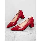 رخيصةأون Block Heels-حذاء نسائي أنيق باللون البني منقوش بجلد التمساح بكعب عريض | مثالي للعمل والحفلات