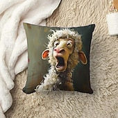 baratos estilo animal-Capa de almofada decorativa 1 peça, capa de almofada quadrada macia, fronha para quarto, sala de estar, sofá, cadeira, ovelha engraçada