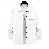 abordables Manteaux &amp; vestes-Homme Chemise Veste Veste de transition Quotidien Résistant à l'usure Avec Poches Jacquard Toutes saisons Uni Occasionnel Revers Régulier Noir Blanche Kaki Gris Claire Gris foncé Veste