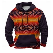 economico Hoodie Etnici Vintage-Per uomo Azteco Felpe con cappuccio Felpa Etnico Cowboy Manica Lunga Girocollo Ferie Abbigliamento casual alla moda Rosso Coulisse Autunno Inverno progettista