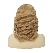 abordables Perruques historiques-Perruques ondulations au doigt blondes pour femmes perruque naturelle synthétique résistante à la chaleur cheveux de flapper longueur moyenne partie latérale pour fête vintage quotidienne Halloween