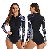 abordables Lycra de surf-Femme Maillot Anti UV Maillot de bain 1 pièce Protection solaire UV UPF50+ Poids Léger manche longue Spandex Le Maillot de corps Maillot de bain Zip sur le devant Natation Surf Plage Sports nautiques