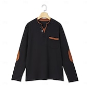 preiswerte Lässiges Henley-T-Shirt-Herren Waffel-T-Shirt Waffel-Henley-Hemd Langarm V Ausschnitt Frühling &amp; Herbst Einfarbig Mode Basic Falscher Zweiteiler Straße Lässig Sport Schwarz Marinenblau Hell Gray Top T-Shirt für Herren
