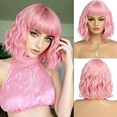 baratos Perucas Sintéticas sem Touca-peruca ondulada curta bob encaracolado comprimento dos ombros sintético colorido cosplay