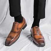 baratos Formal-sapatos oxford masculinos de couro sintético genuíno com bico fino – design brogue clássico, estilo formal, ideal para negócios, casamentos e ocasiões especiais