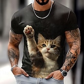 billiga T-shirts med djurmönster-Herr Katt Rolig T-shirt Kortärmad T-shirt 3D-tryck Rund hals Skjorta drivna Designer Fest Helgdag Svart Sommar Vår Kläder S M L XL XXL XXXL