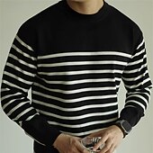 economico maglione pullover da uomo-Per uomo Pullover Maglione Maglione lavorato a maglia A coste Maglia Top regolari Lavorato a maglia Banda Girocollo Di tendenza Essenziale Da mare Da tutti i giorni Abbigliamento Autunno inverno Nero