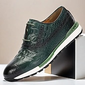 economico Scarpe da ginnastica in pelle premium-sneakers da uomo in pelle bovina di prima qualità con motivo coccodrillo e accenti verdi – calzature casual e sportive alla moda