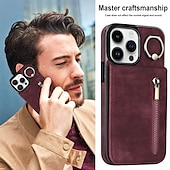 お買い得  iPhone用ケース-電話 ケース 用途 iPhone 16 Pro Max プラス iPhone 15 プロマックスプラス iPhone 14 13 12 11 Pro Max Plus Mini バックカバー スタンド付き バンカーリング ジッパ－ レトロ風 TPU PUレザー