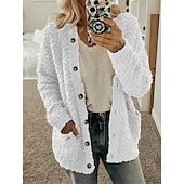 economico Cardigan e capispalla-Per donna Cardigan Maglione Moda Informale Morbido Tinta unica Maillard A coste A cappuccio Tasche Manica lunga Maglia Interni Giornaliero Per eventi Nero Bianco Autunno Inverno