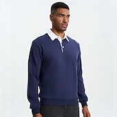 billiga Herrarnas Elite Huvtröjor &amp; Sweatshirts-Herr Polo sweatshirt Aprikos Svart Gul Rubinrött Marinblå Polokrage Slät Ledigt Dagligen Sport icke-tryck Häftig Ledigt Fleeced Vår &amp; Höst Kläder Pull Tröjor Långärmad