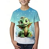 halpa Poikien 3D Eläimet-Poikien 3D Kuvitettu Eläin Dinosaurus T-paita Lyhythihainen Kesä Kevät Muoti Perus Lapset 4-12 vuotta Tiukka pyöreä kaula-aukko ulko- Kausaliteetti Päivittäin Normaali