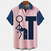preiswerte Bedruckte Herrenhemden-Herren Buchstabe Lässiges Hemd Knopfhemd Kurzarm Modisch lässig Normal Casual Sommer Frühling Umlegekragen Knopf hoch Schwarz Rosa Beige