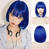 cheap Synthetic Trendy Wigs-Bob Wig with Bangs Short  Wig for Women, Cosplay Wig Easy to Wear, Straight Bob Wig for White Women, Synthetic Wig for Everyday, Party and Halloween