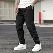 baratos Calças Cargo-Homens Calças Cargo Calça cargo Corredores Calças Calça casual Bolsos Com Cordão Cintura elástica Tecido Conforto Macio Comprimento total Ao ar livre Casual Diário Moda Roupa de rua Preto Verde