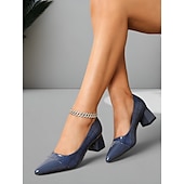 رخيصةأون Block Heels-حذاء نسائي أنيق باللون البني منقوش بجلد التمساح بكعب عريض | مثالي للعمل والحفلات
