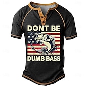 levne Legrační slova-Pánské Grafika Vlajka Barevné bloky DONT BE DUMB BASS Tričko Henley Trička Krátký rukáv Módní Designové Pohodlné Venkovní Ležérní Denní Léto Černá Armádní zelená Námořnická modř Henley Tričko Henley