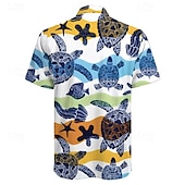 cheap Ocean Print-Men&#039;s Turtle Summer Hawaiian Shirt Aloha Shirt Short Sleeve Hawaiian Resort Vacation Causal Casual Summer Spring Turndown Button Up Blue