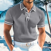 cheap Men&#039;s Classic Polo-Men&#039;s Polo Shirts Golf Shirt Holiday Lapel Ribbed Polo Collar Short Sleeve Basic Modern Color Block Patchwork Buttons Spring &amp; Summer Regular Fit Light Blue White Burgundy Navy Blue Gray Polo Shirts