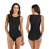 お買い得  ワンピースラッシュガード-女性用 ラッシュガード 水着 ソリッド フロントファスナー スパンデックス UVサンプロテクション UPF50+ 速乾性 ノースリーブ ボディスーツ 水着 サーフィン ビーチ ウォータースポーツ 夏