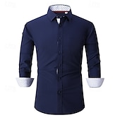 preiswerte Button-Down-Hemden für Herren-Herren Hemd Oberhemd Knopfhemd Glatt Hochzeit Party Schwarz Weiß Rosa Wein Langarm Kargen Frühling &amp; Herbst Bekleidung