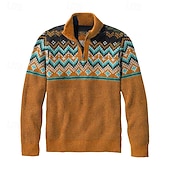 cheap Men&#039;s Pullover Sweater-Men&#039;s Pullover Sweater Jumper Knit Sweater Quarter Zip Pullover Sweater Ribbed Waffle Knit Regular Tops Knitted Argyle Quarter Zip Fashion Basic Vacation Daily Wear Clothing Apparel Fall &amp; Winter