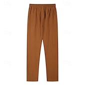 baratos Feriado-Homens Calças de linho Calças Calça verão Calças de praia Com Cordão Cintura elástica Perna reta Tecido Conforto Respirável Comprimento total Diário Feriado Praia Férias Moda Preto Branco