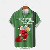 abordables Tenue de Noël amusante-chemises de Noël amusantes pour hommes, imprimées, père Noël, bière, tenue décontractée, tenue quotidienne, sortie, week-end, automne / automne, manches courtes, noir, rouge, bleu marine, s, m, l,