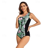 cheap Rash Guards-Women&#039;s Rash Guard One Piece Swimsuit UV Sun Protection UPF50+ Lightweight Sleeveless Spandex Bodysuit Bathing Suit Front Zip Swimming Surfing Beach Water Sports Floral Printed Summer Spring Autumn