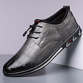 cheap Men&#039;s Oxfords-Men&#039;s Brown Crocodile Pattern Faux Leather Dress Shoes with Lace-Up Closure and Comfortable Sole, Elegant for Business and Formal Occasions