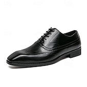 baratos Formal-sapatos oxford masculinos de couro sintético genuíno com bico fino – design brogue clássico, estilo formal, ideal para negócios, casamentos e ocasiões especiais
