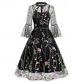 levne Šaty-Elegantní Retro 50. léta Šaty Maškarní Výšivka Květiny Dámské Karneval Nový rok Plesová maškaráda Běžné / Denní loučení se svobodou nevěsty Dospělé Šaty