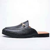abordables Sabots et mules-mocassins marron à motif serpent pour hommes – mules à enfiler en similicuir avec boucle en métal pour une tenue décontractée et formelle