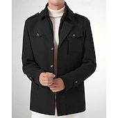 baratos Trench coat masculino-Homens Jaqueta de inverno gótica Peacoat Férias Diário Outono &amp; inverno Poliéster Térmico / Quente Vestível agasalhos Roupa Moda Clássico Tecido Bolsos Lapela Não Trespassado