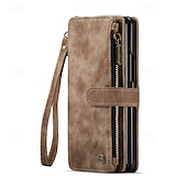 abordables Carcasas Samsung-Funda para teléfono Samsung Galaxy Z Fold 6 Z Fold 5 Z Fold 4 Z Fold 3 funda de billetera con soporte de pie cremallera retro TPU PU cuero