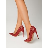 economico Festa Notturna-tacchi a spillo sexy con glitter rossi da donna – eleganti décolleté a punta per feste, matrimoni e occasioni speciali