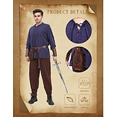 levne oblečení-Retro Středověké Renesanční Kalhoty Úbory Pásek Ren Faire Pánské Viking Fantazie předvečer Všech svatých Karneval Plesová maškaráda Karneval Výkon LARP Dospělé Tričko Kalhoty Pásek