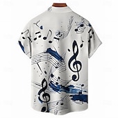 cheap Music and Guitars-Men&#039;s Notes Casual Shirt Button Up Shirt Short Sleeve Casual Causal Casual Summer Spring Turndown Button Up White