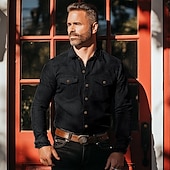 economico camicie di jeans da uomo-Per uomo Camicia Camicia in chambray Camicia in calicò Maglietta informale Camicia con bottoni Camicia di jeans Blu denim Nero Blu Azzurro Manica lunga Liscio Colletto Da mare Giornaliero