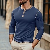 cheap Casual Henley Tee-Men&#039;s T Shirt Henley Shirt Waffle Knit Tee Tee Top Long Sleeve Henley Spring &amp;  Fall Color Block Fashion Designer Basic Patchwork Vacation Street Going out Black White Blue Top Tee for Men