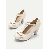voordelige Jaren 50-dames mintgroene t-band mary jane hakken met strikdetail - vintage stijl pumps voor feesten en formele gelegenheden