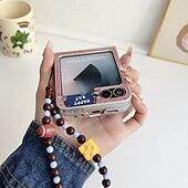 cheap Samsung Cases-Phone Case For Samsung Galaxy Z Flip 7 Z Flip 6 Z Flip 5 Z Flip 4 Z Flip 3 Back Cover with Wrist Strap Shockproof Retro Oxford Cloth PC