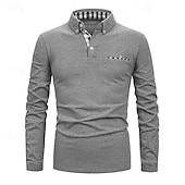preiswerte Klassisches Poloshirt für Herren-Herren Golfhemd Golf Poloshirts Arbeit Casual Kargen Langarm Basic Modern Farbblock Patchwork Knopf Frühling &amp; Herbst Regular Fit Königliches Blau Blau Dunkelgrau Khaki Hellgrau Hellblau Golfhemd