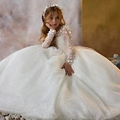 levne Dívčí květinové šaty-Šaty pro květinovou družičku Dívčí Šaty pro první přijímání Šaty na párty Svatební Párty Princeznovské Sladký Vánoce Karneval Nabírané šaty Pevná barva Bez ramínek Tričkový Bílá 4 roky +