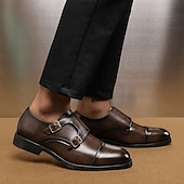 levne Formální-pánské hnědé společenské boty z umělé kůže s dvojitým řemínkem pro mnicha s brogue detaily, klasický styl pro svatební, formální a obchodní oblečení