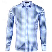 cheap Men&#039;s Button Up Shirts-Men&#039;s Shirt Dress Shirt Button Up Shirt Plaid Wedding Party Black Pink Red Brown Long Sleeve Lapel Spring &amp;  Fall Clothing Apparel